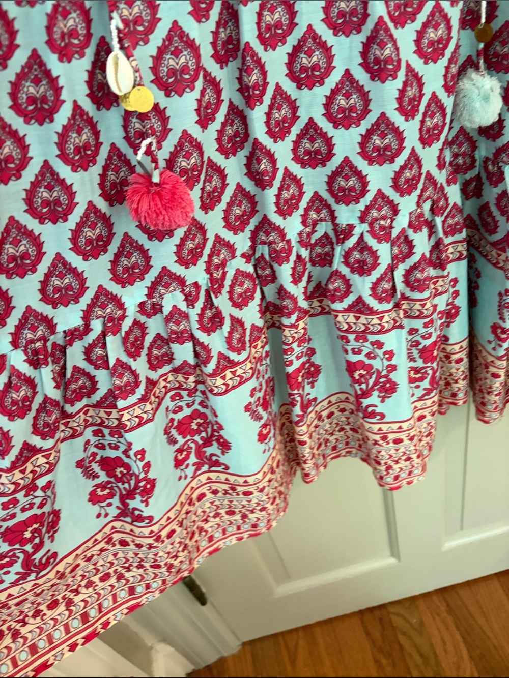 Zara Pink Block Print on Light Blue Tunic Dress - Picture 5 of 6